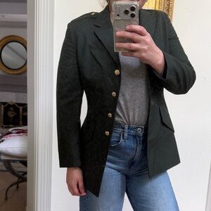 Women's Dark Green Military-Inspired Blazer with Gold Buttons